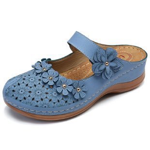 Damen Clogs mit blumigen Applikationen und verstellbarem Riemen EB