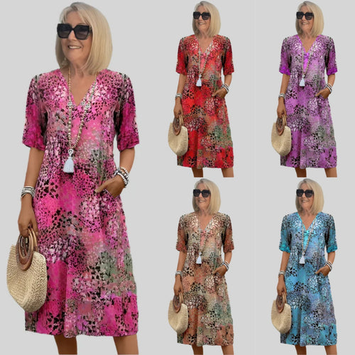 Damen Sommerliches Maxikleid mit floralem Design und praktischen Taschen EB