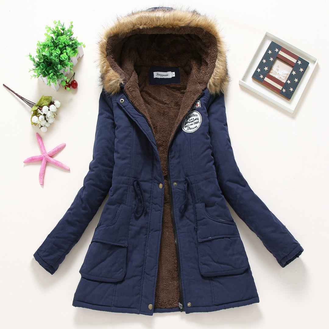 Damen taillierter Winterparka mit Teddyfutter Kunstfellkapuze und Tunnelzug EB