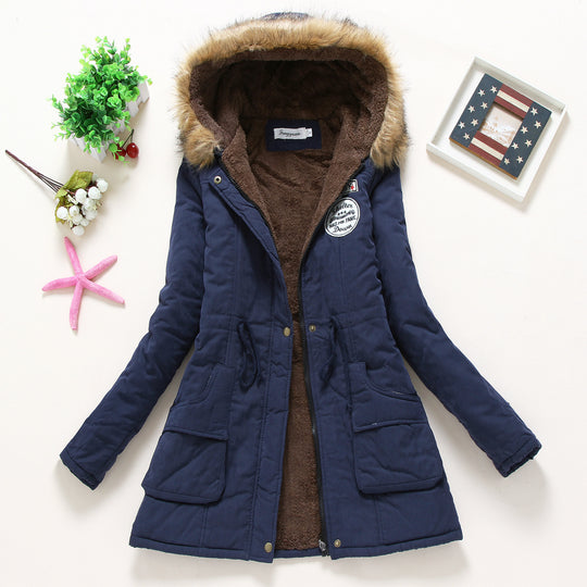 Damen taillierter Winterparka mit Teddyfutter Kunstfellkapuze und Tunnelzug EB