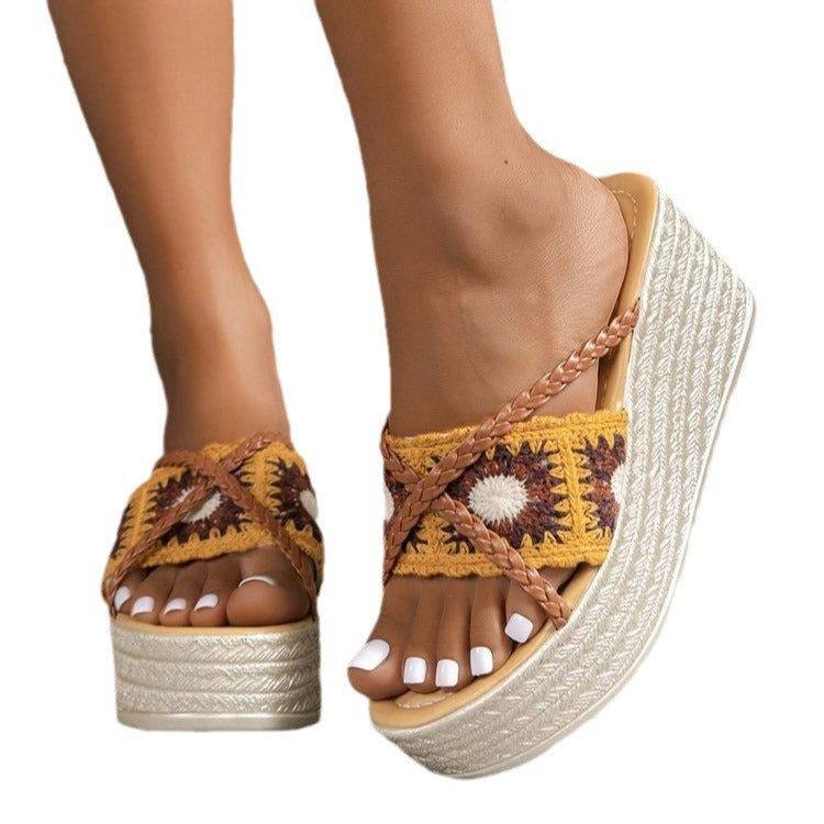 Damen Trendige Keil-Sandalen mit geflochtenem Riemen und komfortablem Fußbett EB