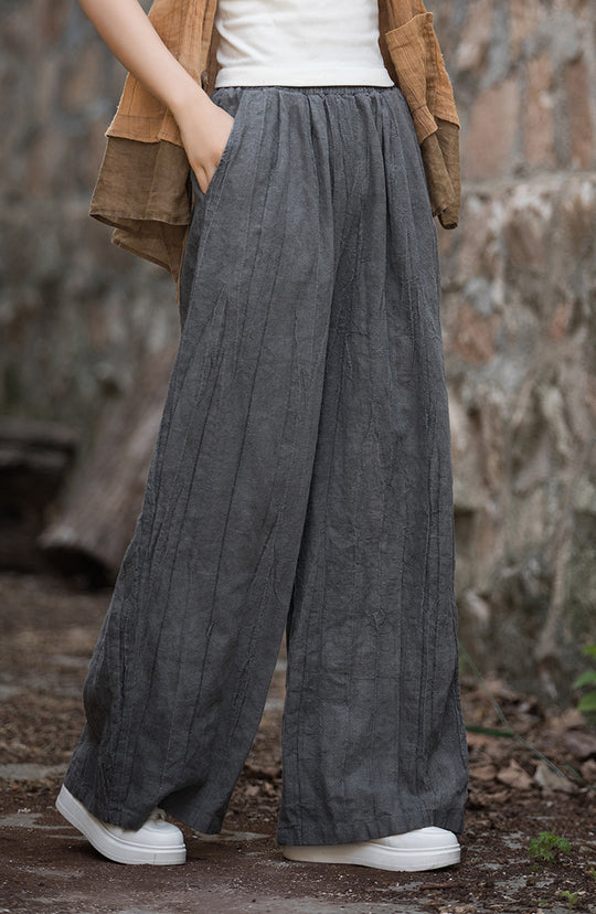 Damen weite Leinenhose mit eleganter Textur EB