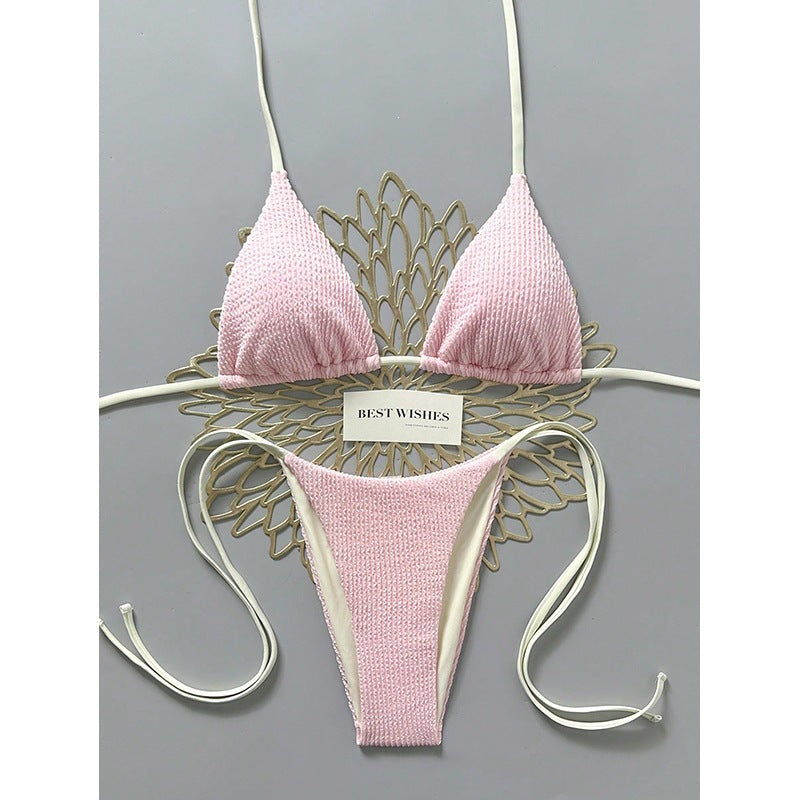 Damen Triangel-Bikini mit hohem Beinausschnitt und feinem Strukturmuster EB