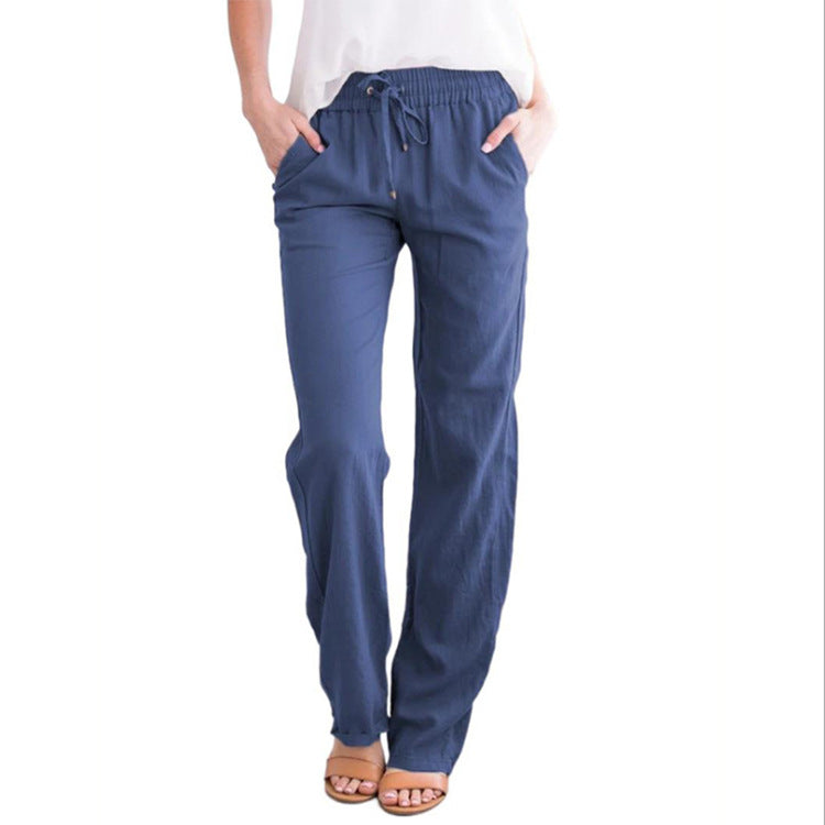 Damen nan leichte Leinenhose mit elastischem Bund und weitem Bein EB