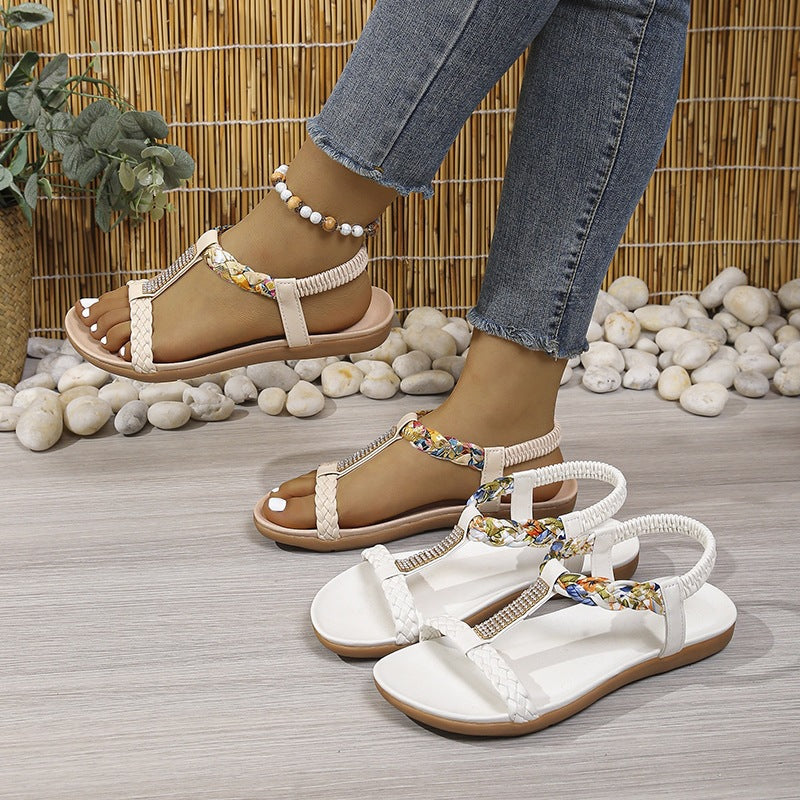 Damen modische Sandalen mit floralem Design und komfortablem Fußbett EB