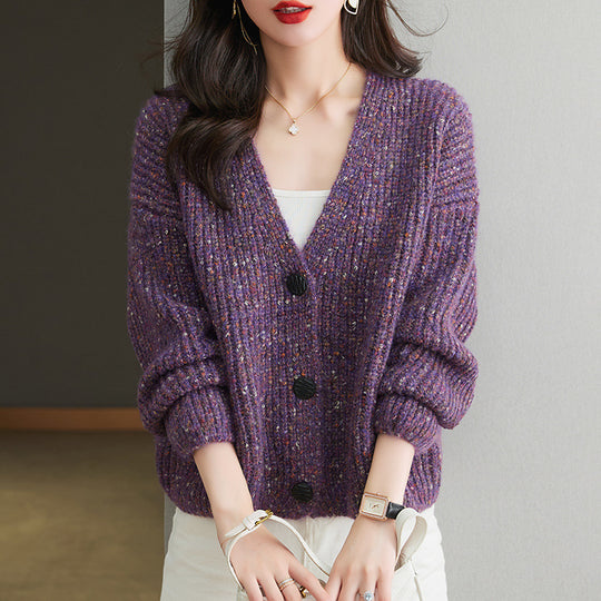 Damen Kuscheliger Grobstrick-Cardigan mit Knopfdetail und weitem Schnitt EB