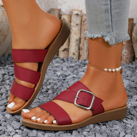 Damen Komfortable Riemchen-Sandalen mit dekorativem Schnallenverschluss EB