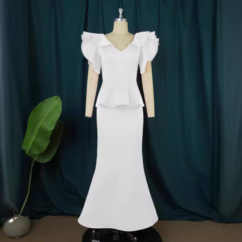 Damen elegantes Peplum-Abendkleid mit voluminösen Ärmeln EB
