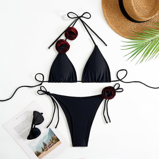 Damen Triangel-Bikini mit verspieltem Blumendesign und verstellbaren Trägern EB