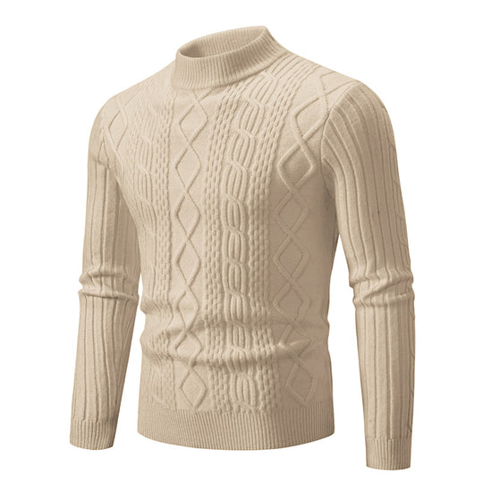 Herren nan gerippter Zopfmuster-Rollkragenpullover Slim Fit EB