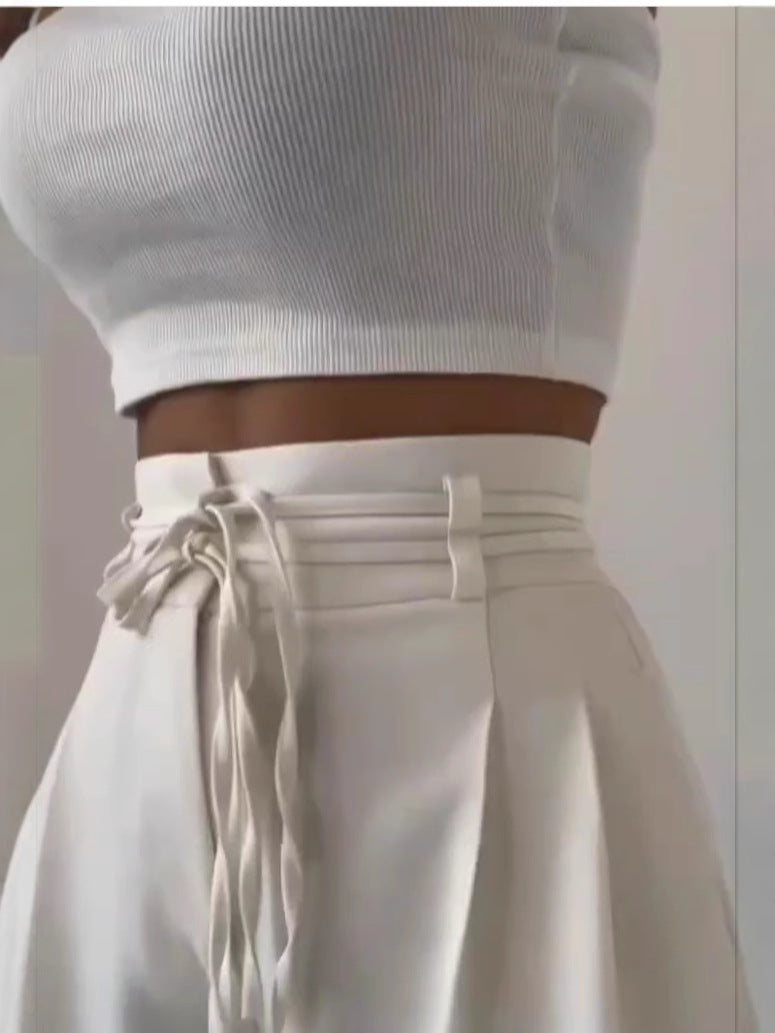 Damen weite Chino-Hose mit hohem Bund und verstellbarem Kordelzug EB