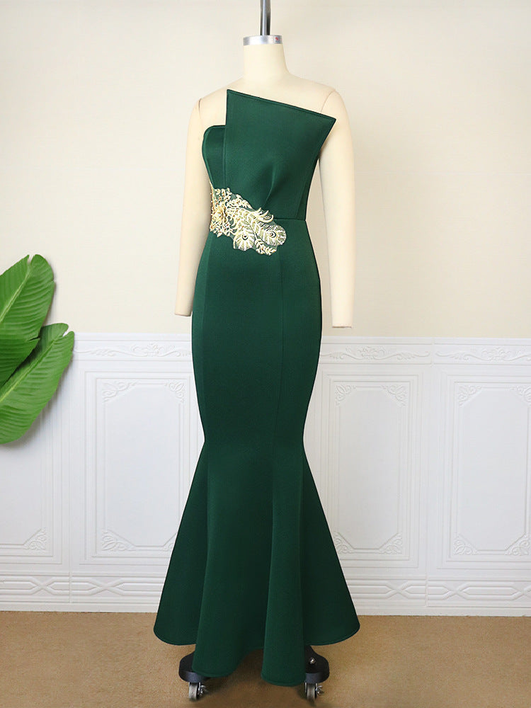 Damen elegantes Abendkleid mit asymmetrischem Design und kunstvoller Stickerei EB