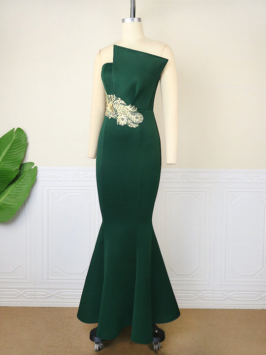 Damen elegantes Abendkleid mit asymmetrischem Design und kunstvoller Stickerei EB