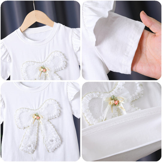 Mädchen T-Shirt mit dekorativem Rüschendesign und kunstvollem Schleifenmotiv EB