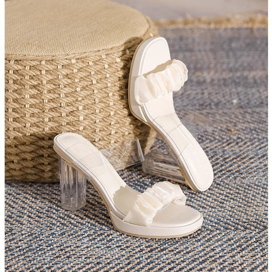 Damen offene Mules mit raffiniertem Rüschendesign EB