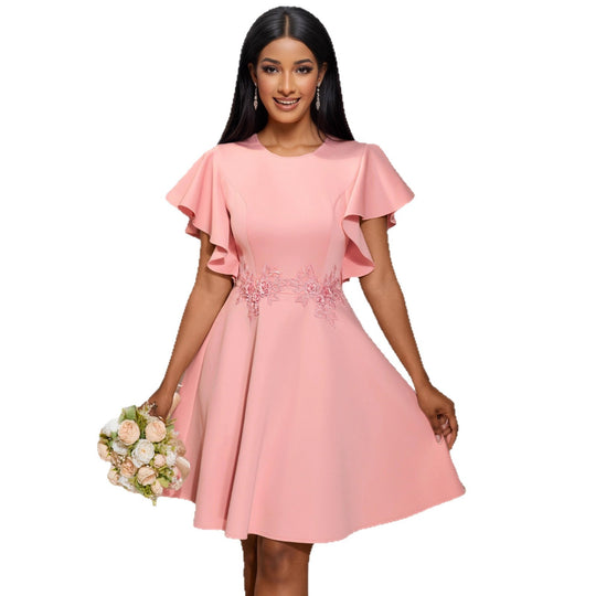 Damen Chic Volantkleid mit floralen Applikationen EB