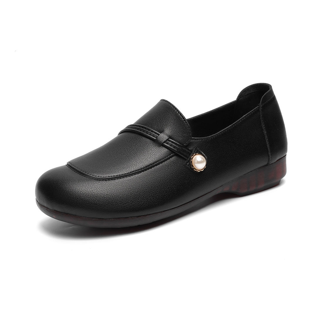 Damen Elegante Mokassins mit geschmackvollem Perlenschnalle EB