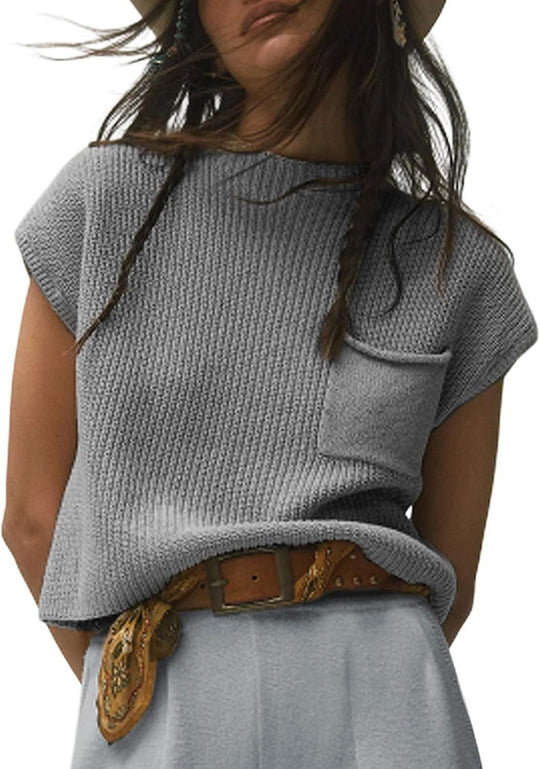 Damen lässiger Strickpullover mit strukturierter Oberfläche und Brusttasche EB