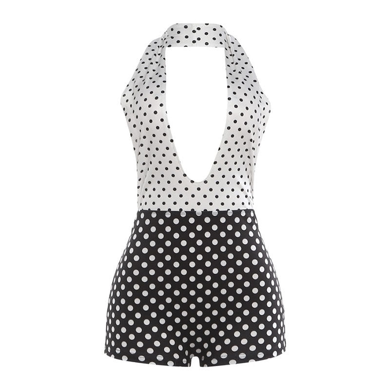 Damen Jumpsuit mit tiefem V-Ausschnitt und trendigem Punktedesign EB