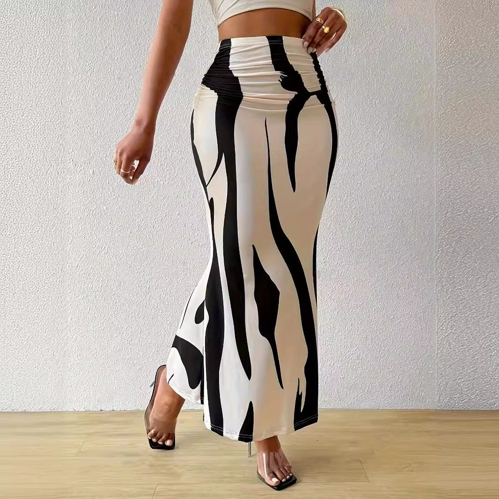Damen Eleganter Maxirock mit modernem Muster und elastischem Bund EB