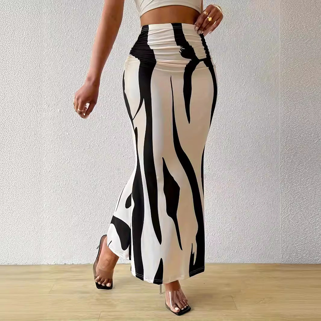 Damen Eleganter Maxirock mit modernem Muster und elastischem Bund EB
