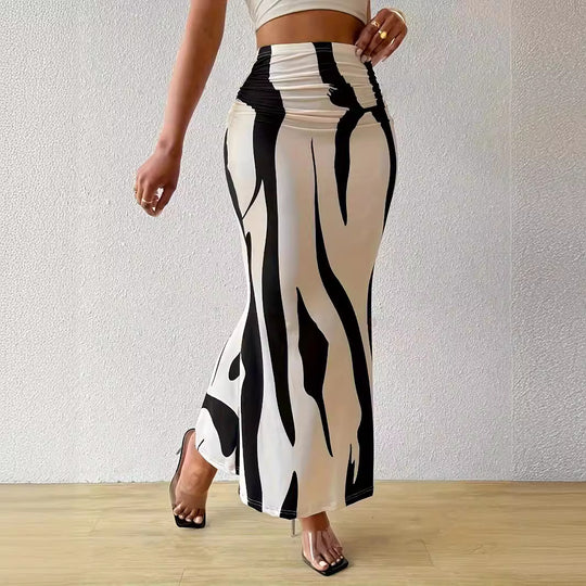 Damen Eleganter Maxirock mit modernem Muster und elastischem Bund EB