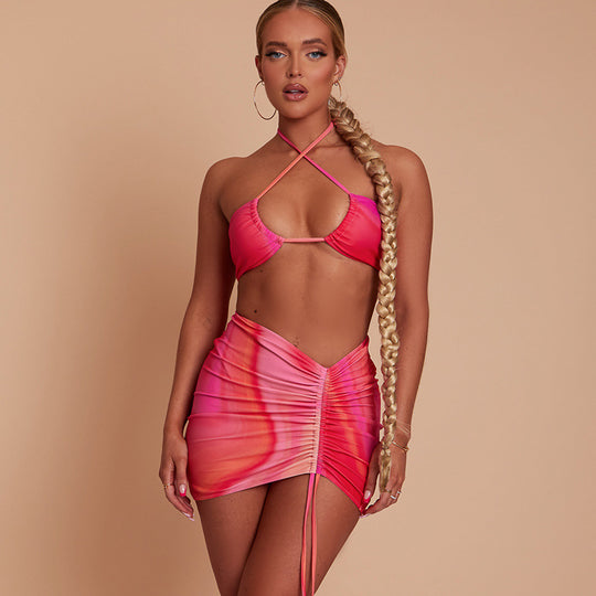 Damen Zweiteiliges Badeanzug-Set mit asymmetrischem Rock EB