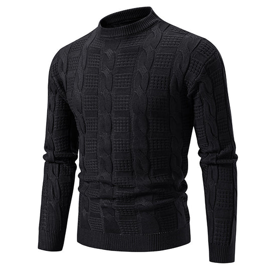 Herren Hochwertiger Grobstrickpullover mit Stehkragen und dekorativem Muster EB