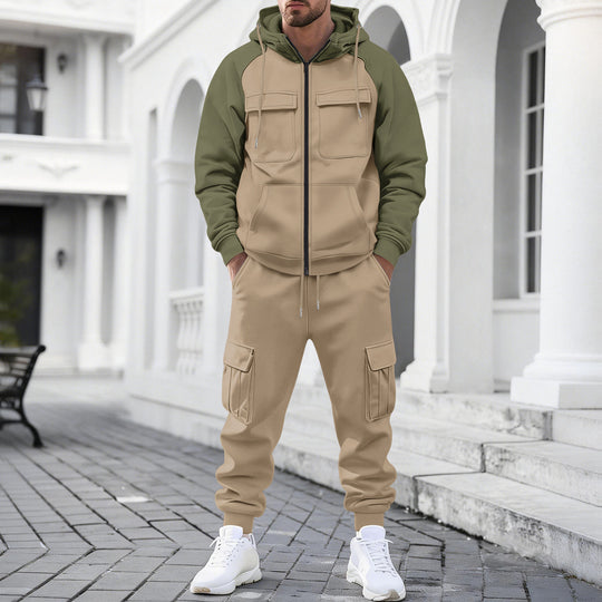 Herren nan Kapuzen-Sweatset mit Reißverschluss und funktionaler Cargohose EB