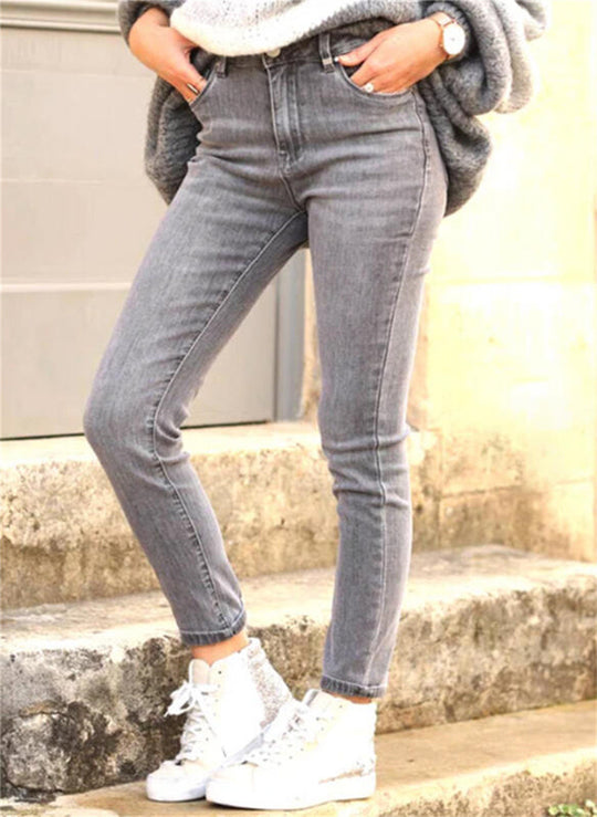 Damen figurbetonte Jeans im Vintage-Look mit hohem Bund und knöchellanger Passform EB