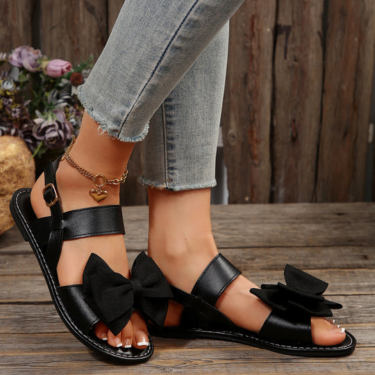 Damen elegante Sandalen mit großem Schleifen-Design und verstellbarem Riemen EB