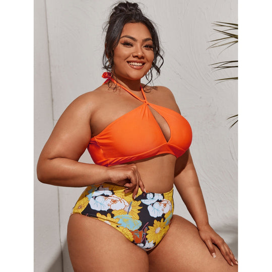 Damen Hochwertiger Cut-Out Bikini mit hohem Taillenslip und verstellbaren Trägern EB