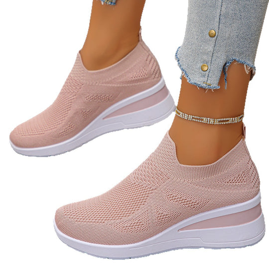 Damen Komfortable Wedge-Sneaker aus atmungsaktivem Strickmaterial EB