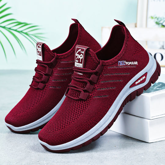 Damen nan leichte gestrickte Freizeitsneaker mit elastischem Schnellzug-Kordelsystem und stoßdämpfender EVA-Sohle EB