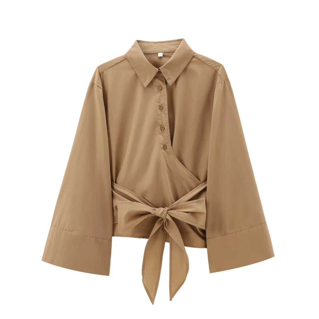 Damen Elegante Bluse mit weitem Ärmel und taillierter Schluppe EB