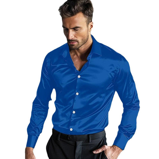 Herren elegantes Langarmhemd aus luxuriösem Satin EB