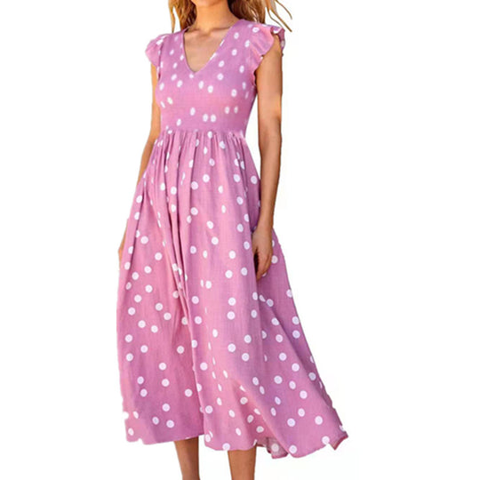 Damen Maxikleid mit einem verspielten Punktmuster und V-Ausschnitt EB
