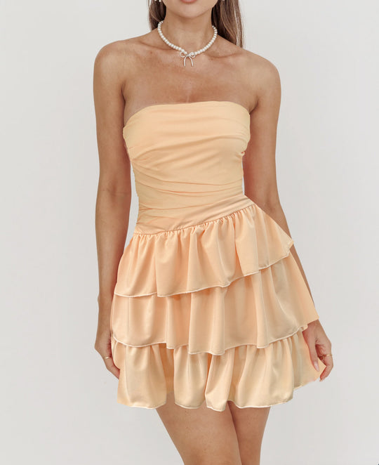 Damen Trägerloses Rüschenkleid mit voluminösem Rock EB