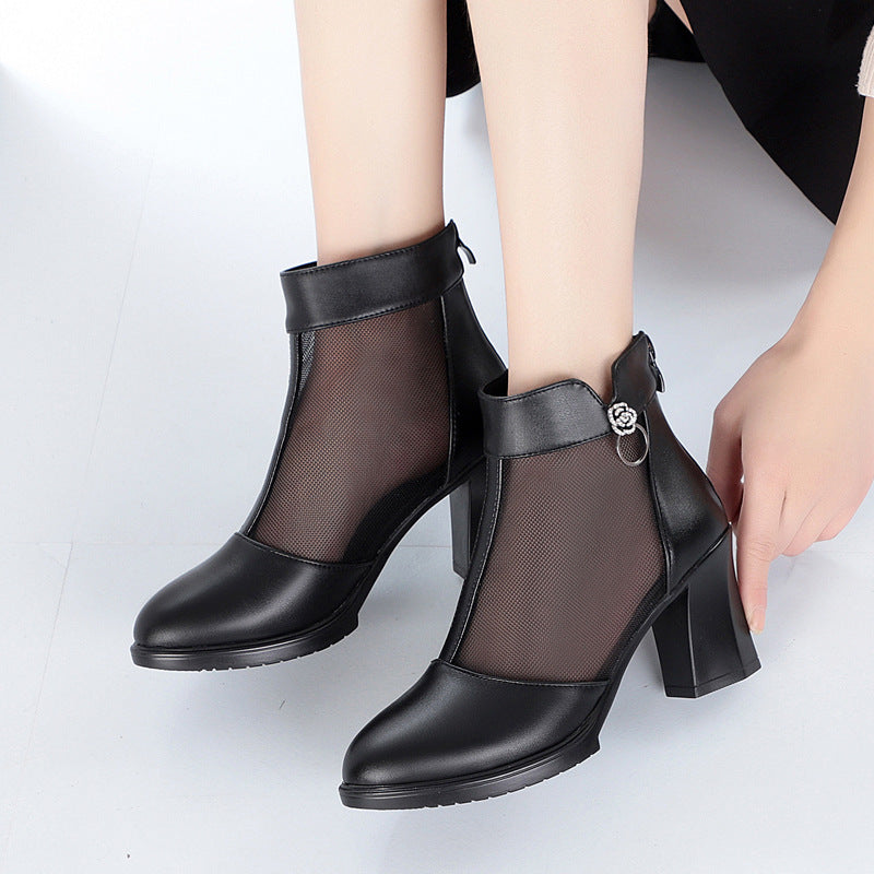 Damen Stiefeletten mit transparentem Mesh-Einsatz und elegantem Blockabsatz EB