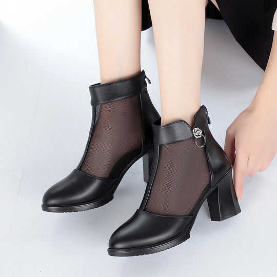 Damen Stiefeletten mit transparentem Mesh-Einsatz und elegantem Blockabsatz EB