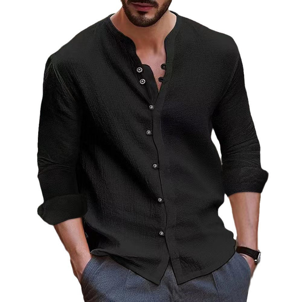 Herren Langarm-Henley-Hemd aus leichtem Baumwollgewebe mit modischem Knopfdetail EB