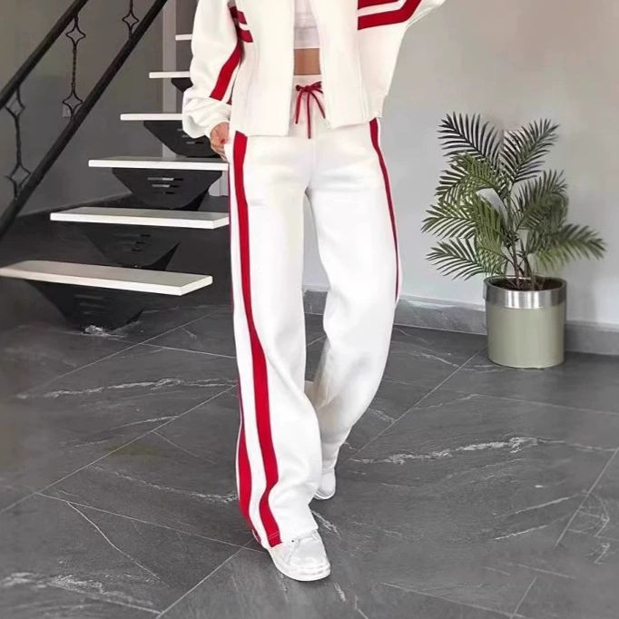 Damen nan athletisches Zweiteiler-Set aus French Terry mit Reißverschluss Cropped Jacke und weitem Highwaist Jogger EB