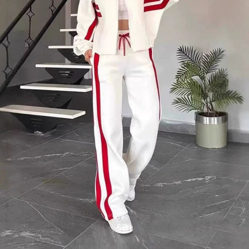 Damen nan athletisches Zweiteiler-Set aus French Terry mit Reißverschluss Cropped Jacke und weitem Highwaist Jogger EB