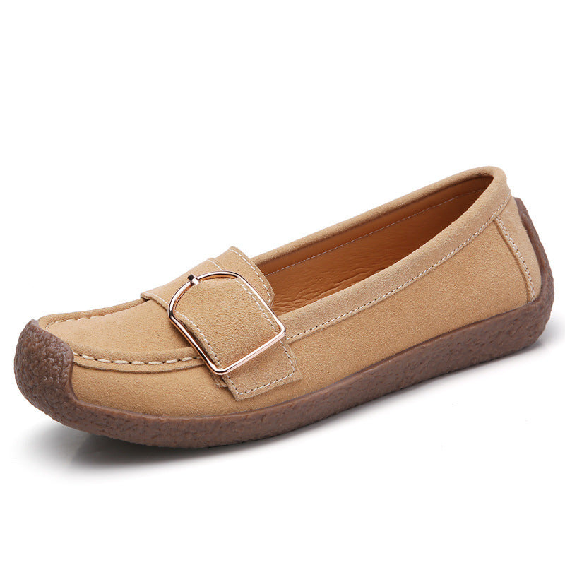 Damen nan Mokassin-Slipper aus Veloursleder mit dekorativer Metallschnalle, gepolstertem Fußbett und rutschfester Gummilaufsohle EB