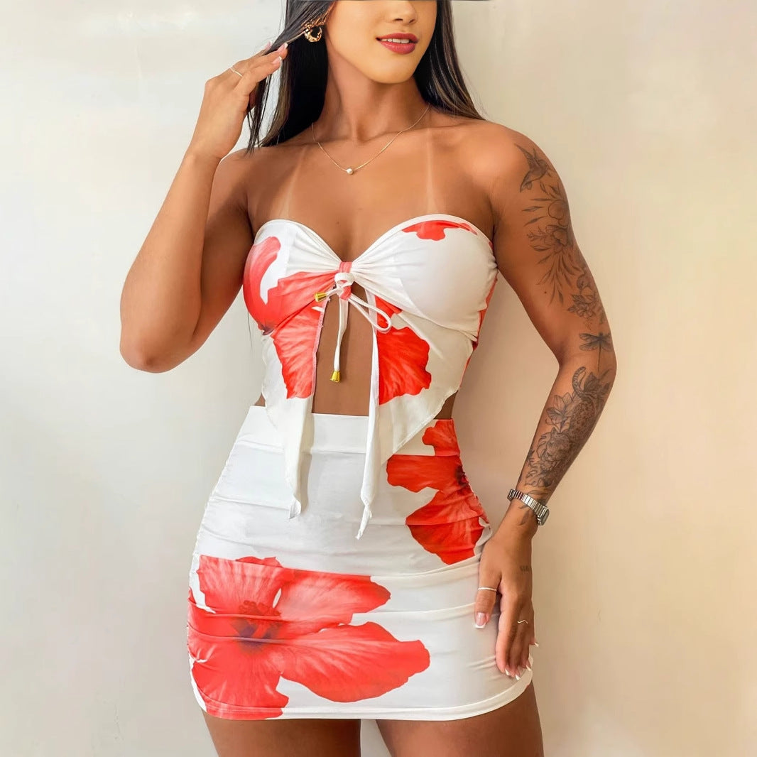 Damen figurbetontes Kleid mit floralem Design und Raffungsdetails EB