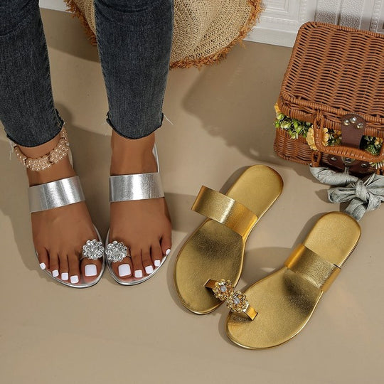 Damen modische Strandsandalen mit funkelnden Schmuckdetails EB