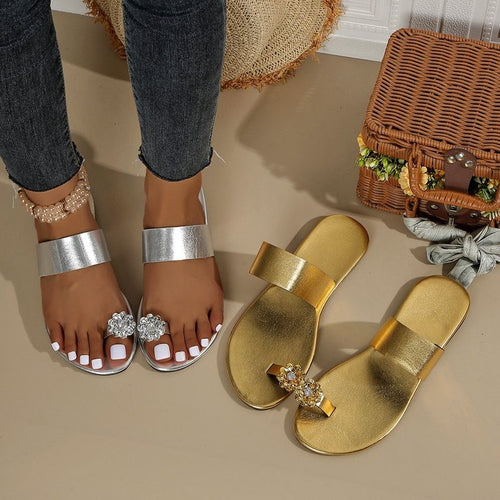 Damen modische Strandsandalen mit funkelnden Schmuckdetails EB