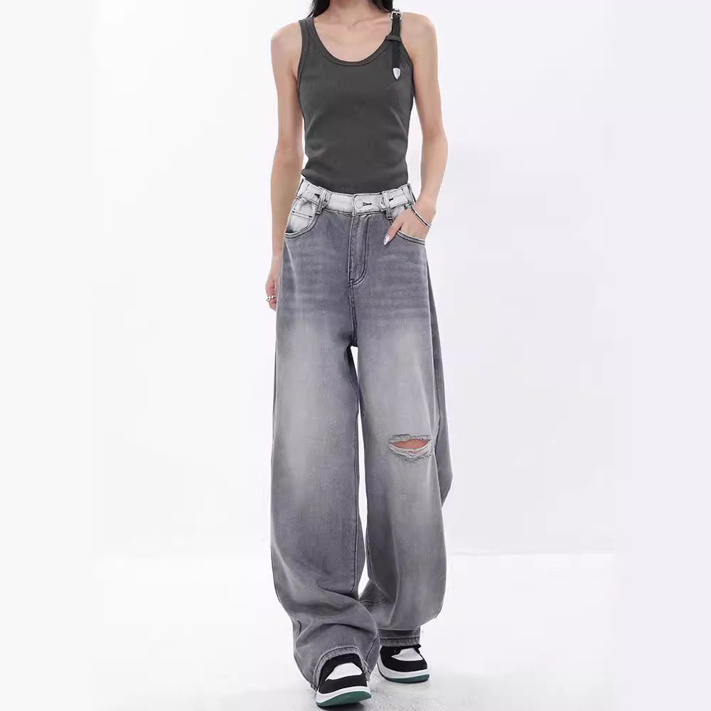 Damen Weite Jeans im modernen Oversized-Schnitt mit einzigartigen Waschungen EB