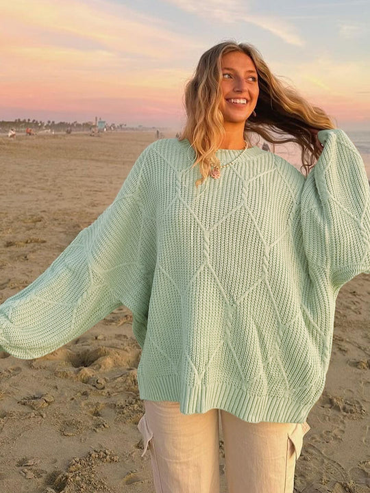 Damen Grobstrickpullover mit asymmetrischem Schnitt und weitem Bund EB