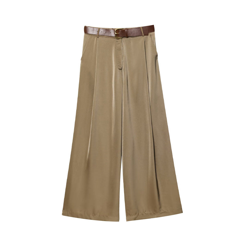 Damen weite Palazzo-Hose mit elegantem Gürtel und seitlichem Schlitz EB